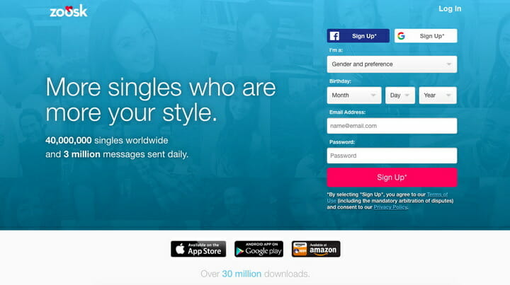Zoosk.com main page