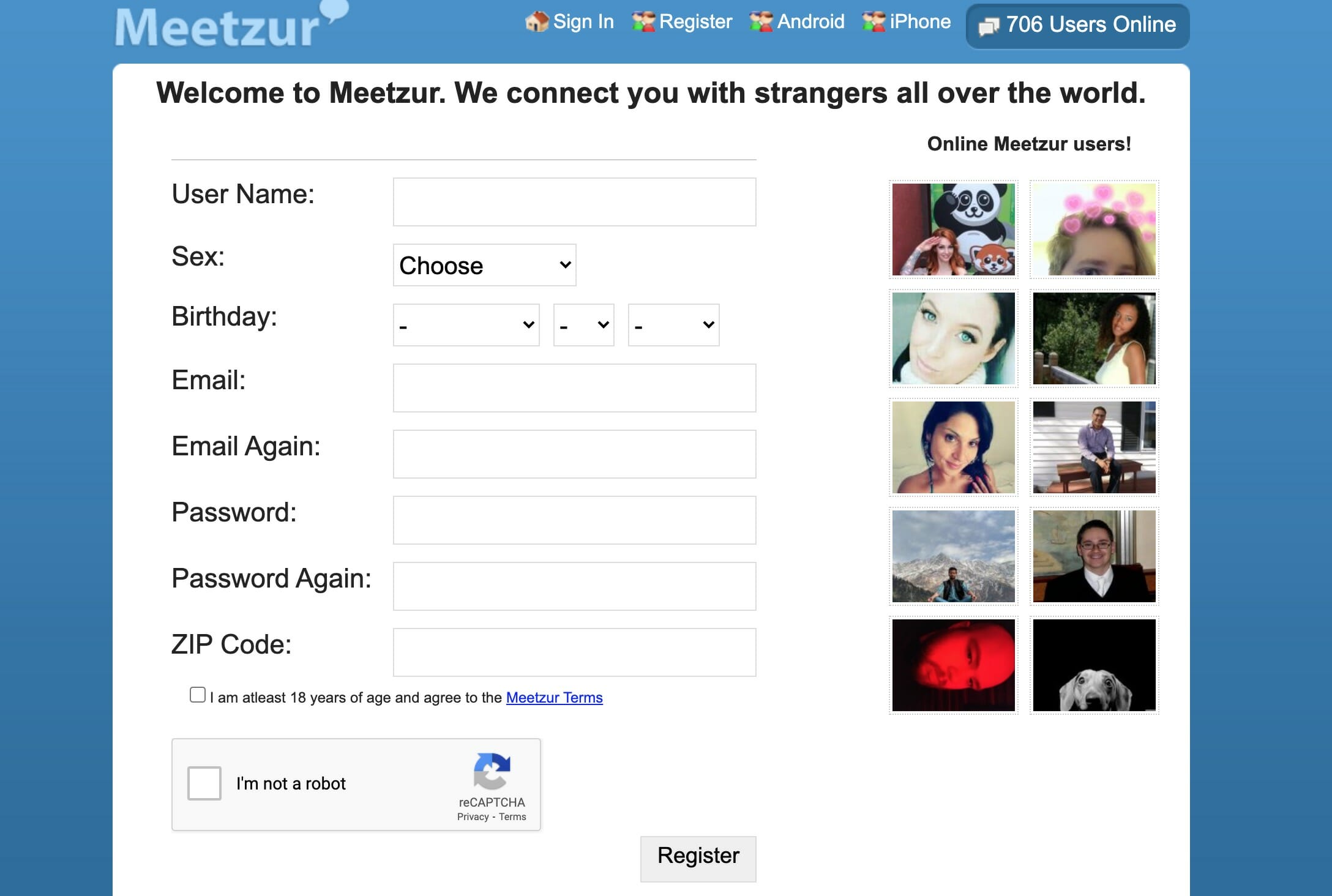 Meetzur main page